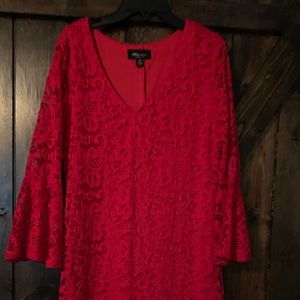 Red lace bell long sleeve dress